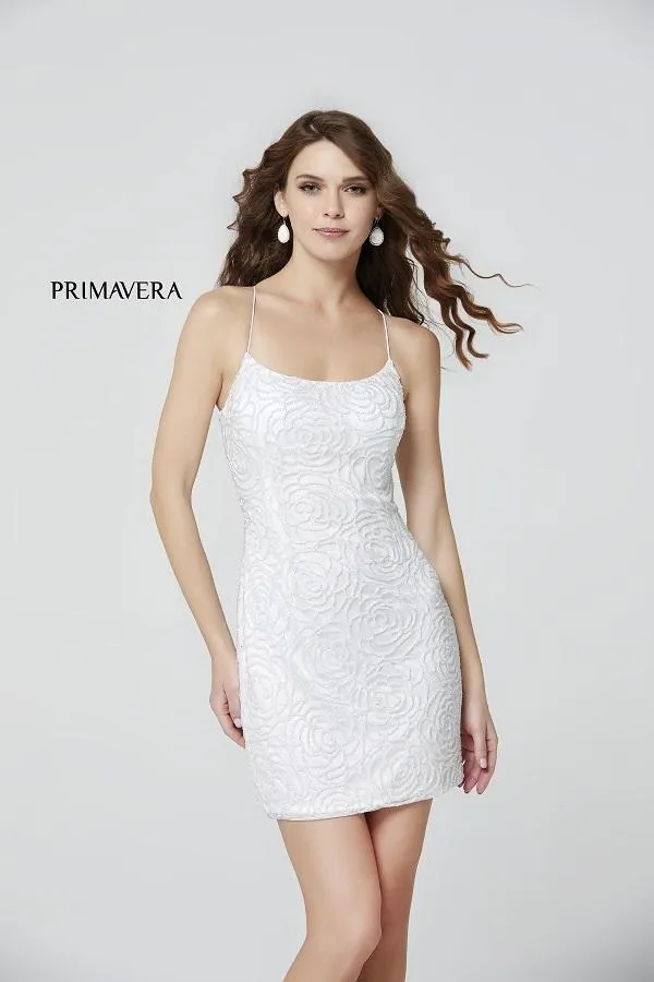 Primavera Couture 3558 Size 2 Pink Cocktail Dress Rosette Beaded Scoop Neckline Lace Up Tie Back