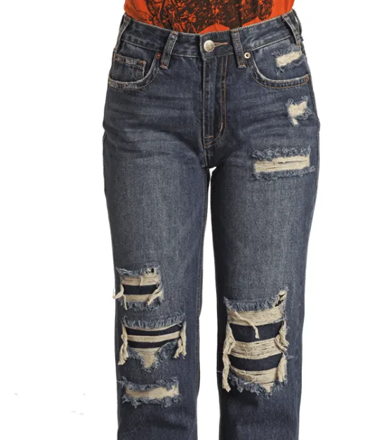 Rock and Roll Women's Distressed Straight Leg Crop Jeans BW9HD02255