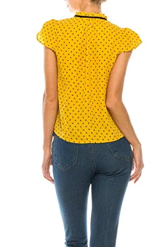Women's Ruffled Bow Tie Polka Dot Chiffon Shirt Top blouse